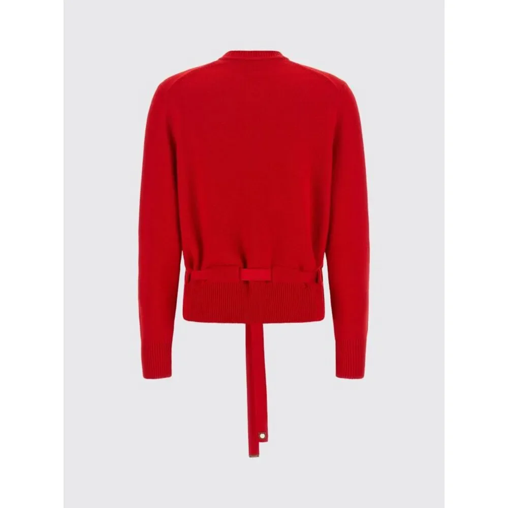 Ferragamo Women Ferragamo Crewneck Cardigan In Pure Cashmere With Tie-Waist Belt